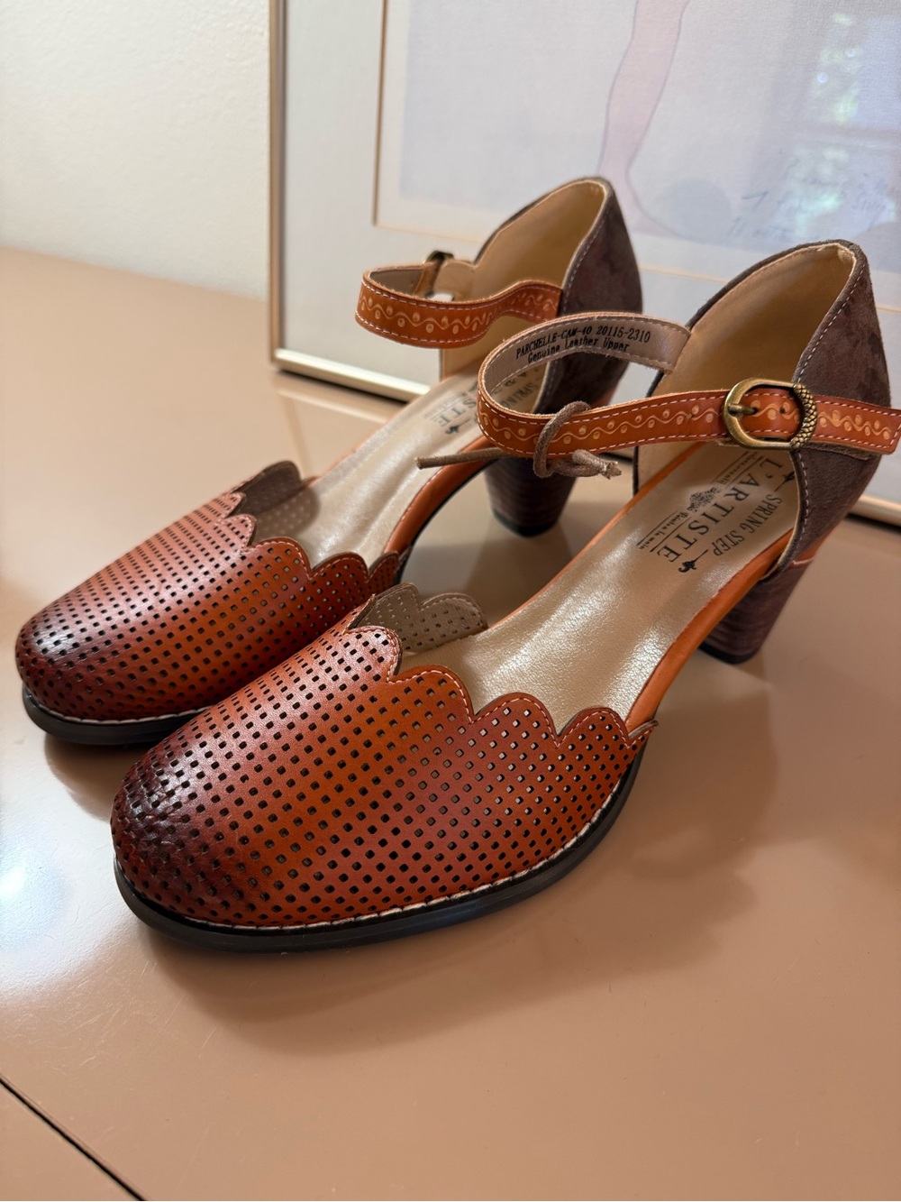 L'Artiste by Spring Step Parchelle Mary Jane Pumps Orange Camel Size 40